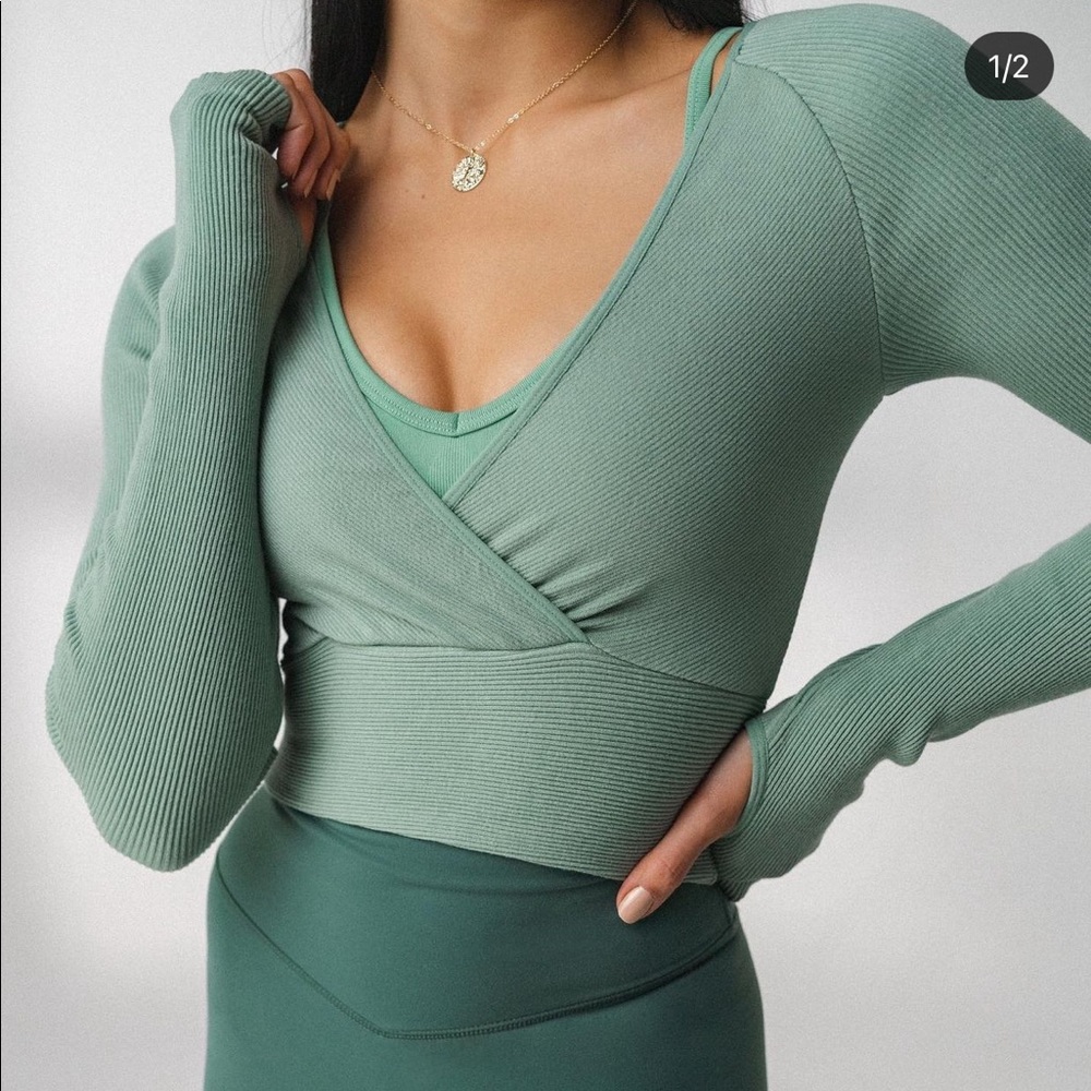 Balance athletica wrap top in colour jade